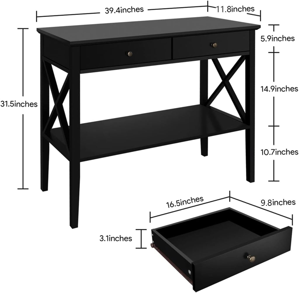 Wood Drawer Storage Narrow Console Sofa Table