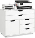 Wheeled Lockable 5-Drawer Wooden File Cabinet