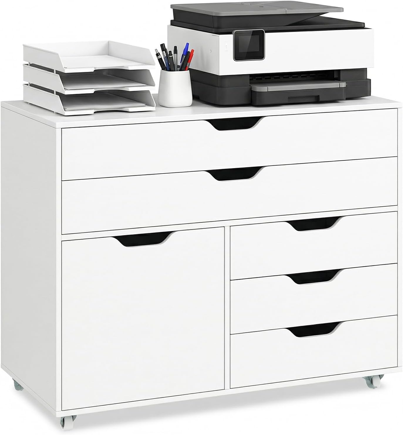 Wheeled Lockable 5-Drawer Wooden File Cabinet