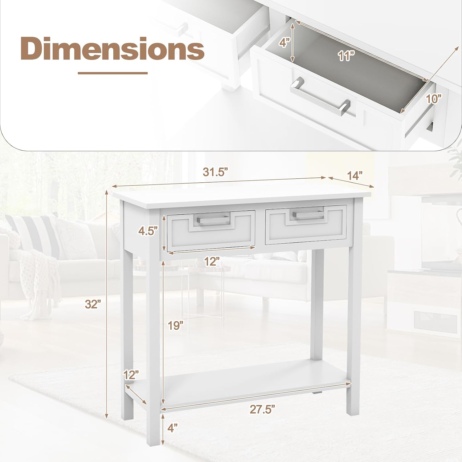 Wooden Drawer Storage Narrow Console Entryway Table