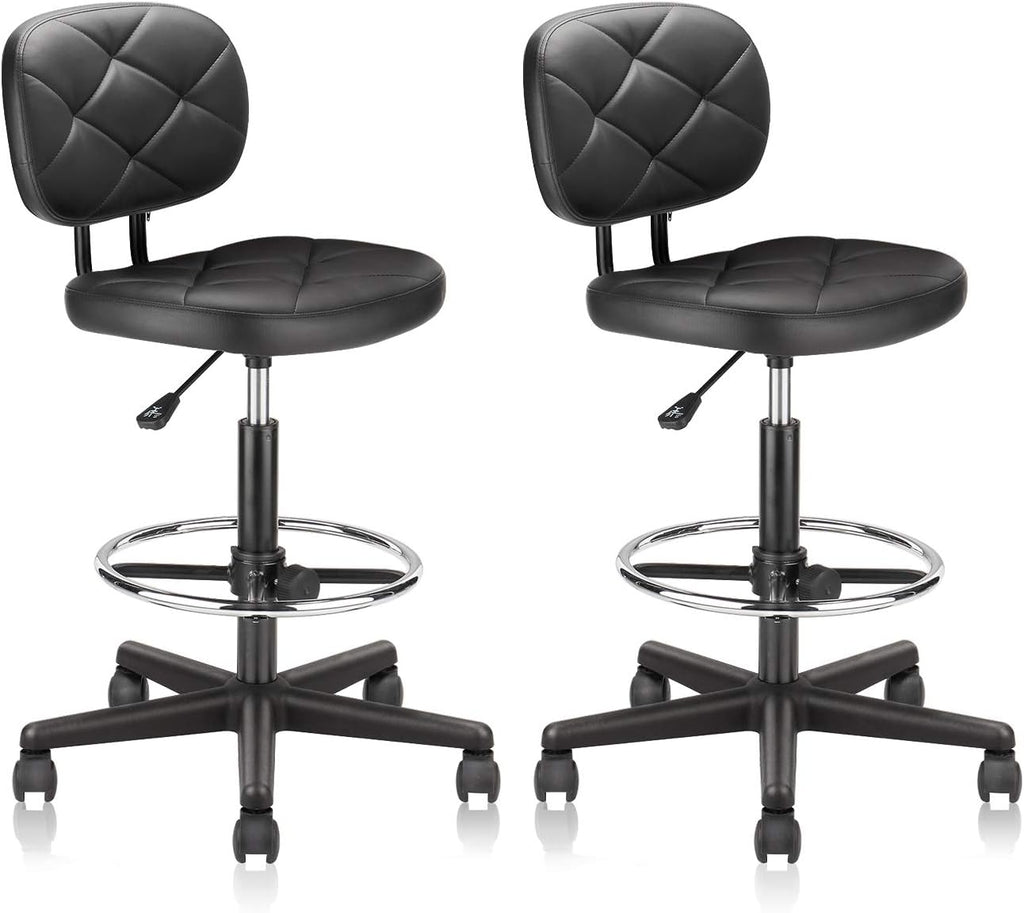 PU Leather Low Back Rolling Drafting Stool 2 Pack