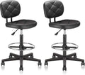 PU Leather Low Back Rolling Drafting Stool 2 Pack