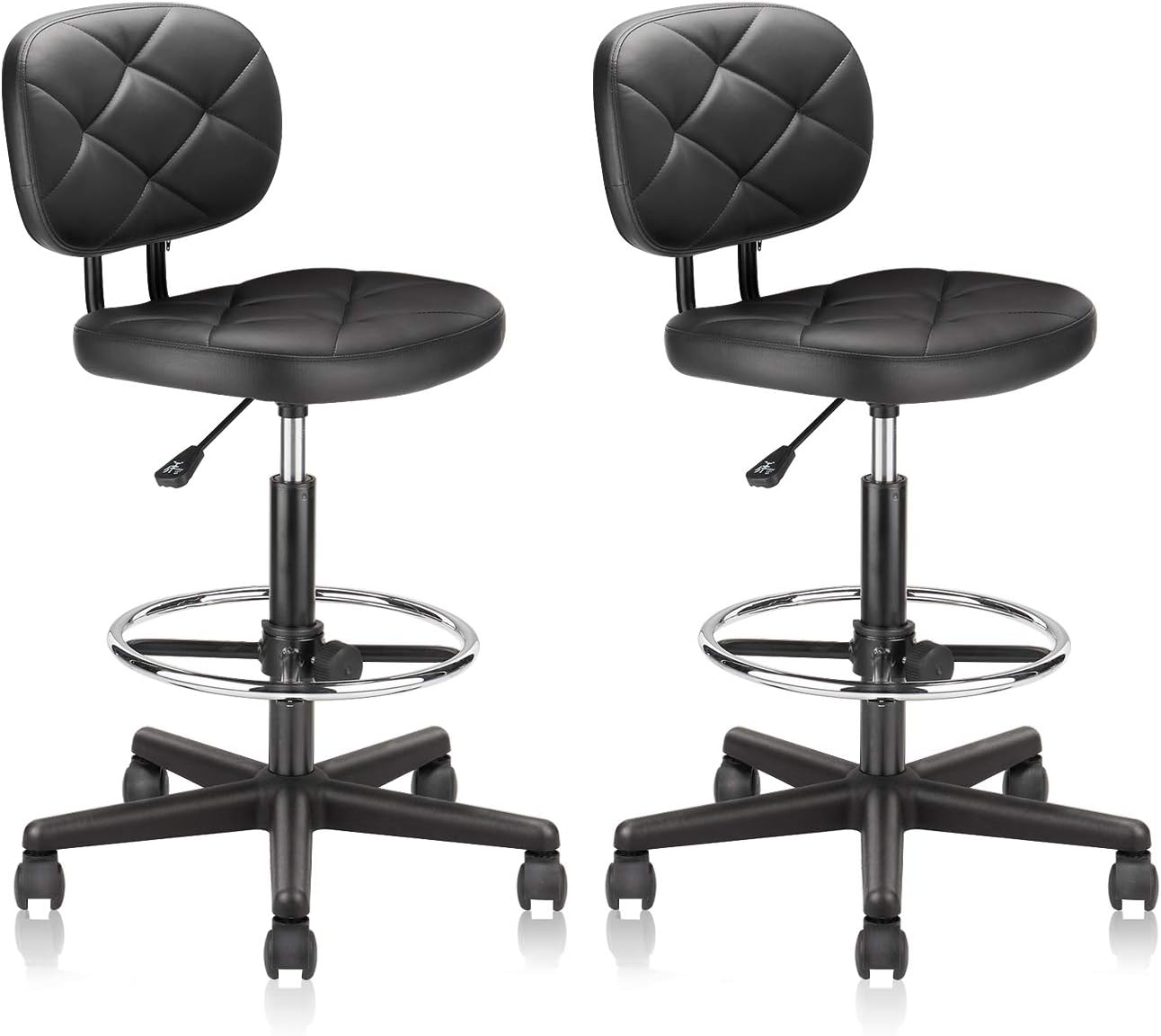 PU Leather Low Back Rolling Drafting Stool 2 Pack