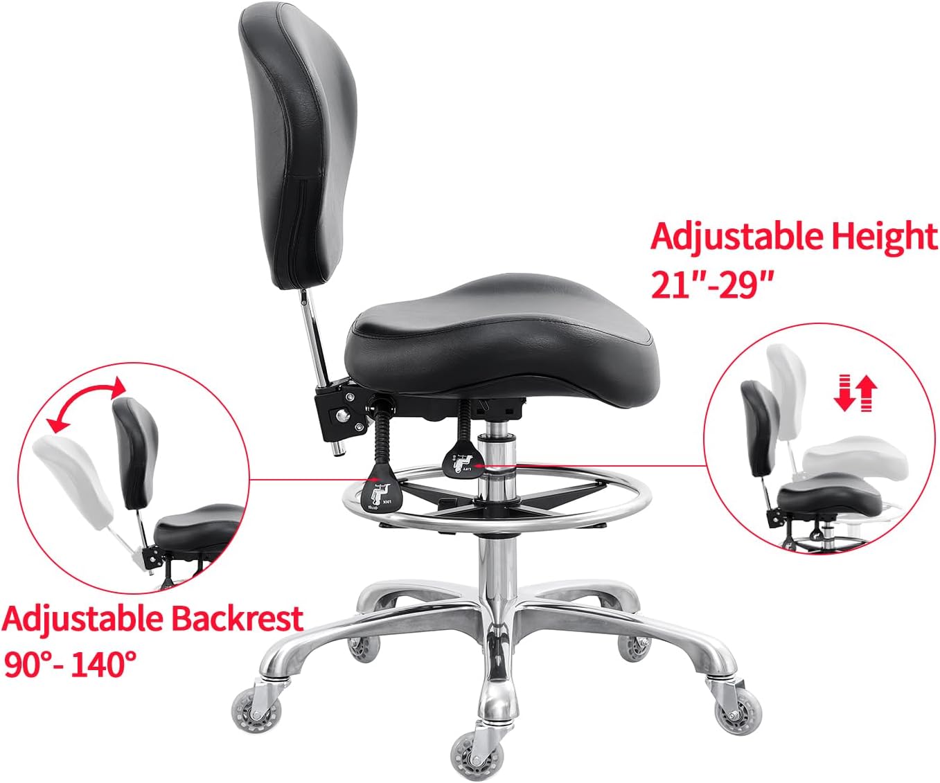Adjustable Rolling Backrest Drafting Tall Stool