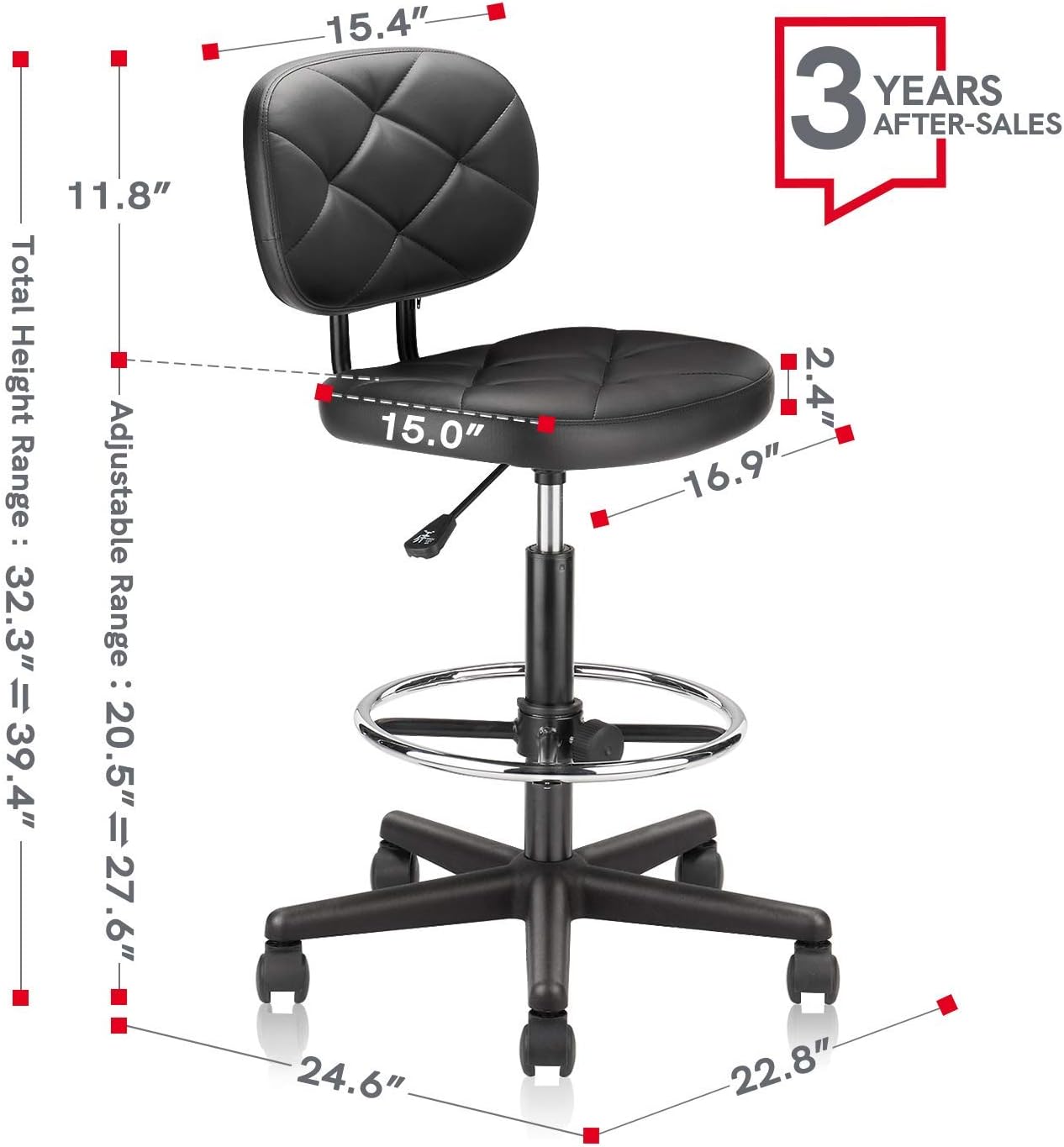 PU Leather Low Back Rolling Drafting Stool 2 Pack