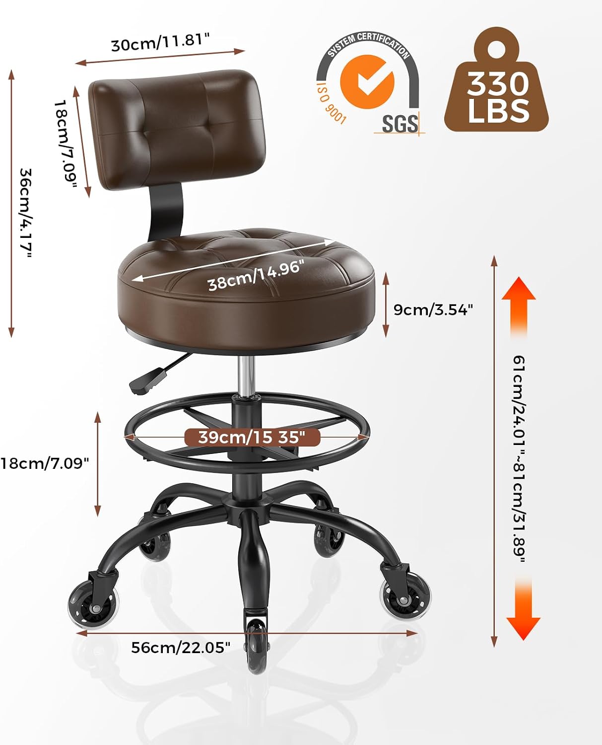 Adjustable Rolling Heavy Duty Drafting Office Stool