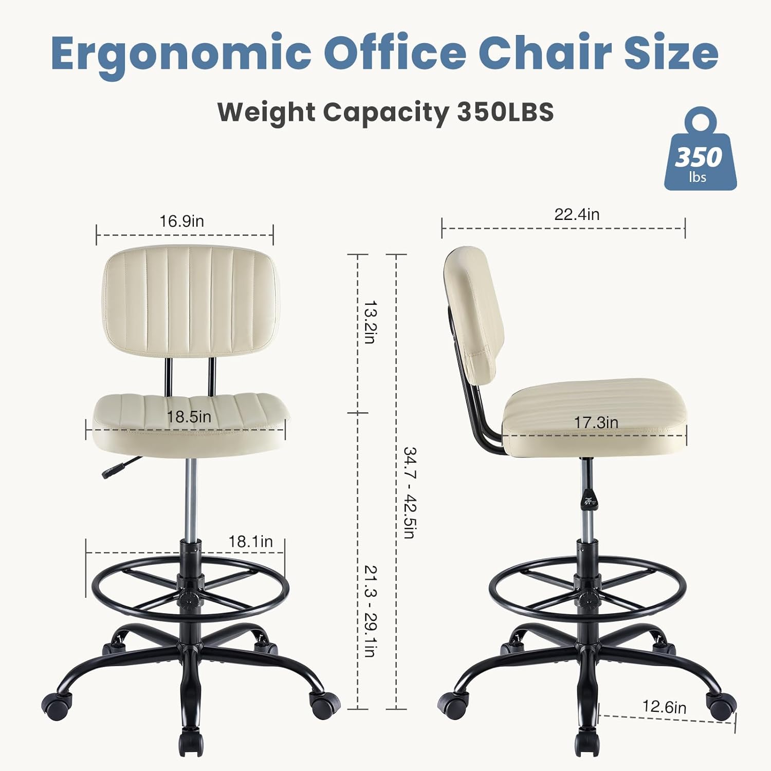 Armless Ergonomic Rolling Drafting Office Stool