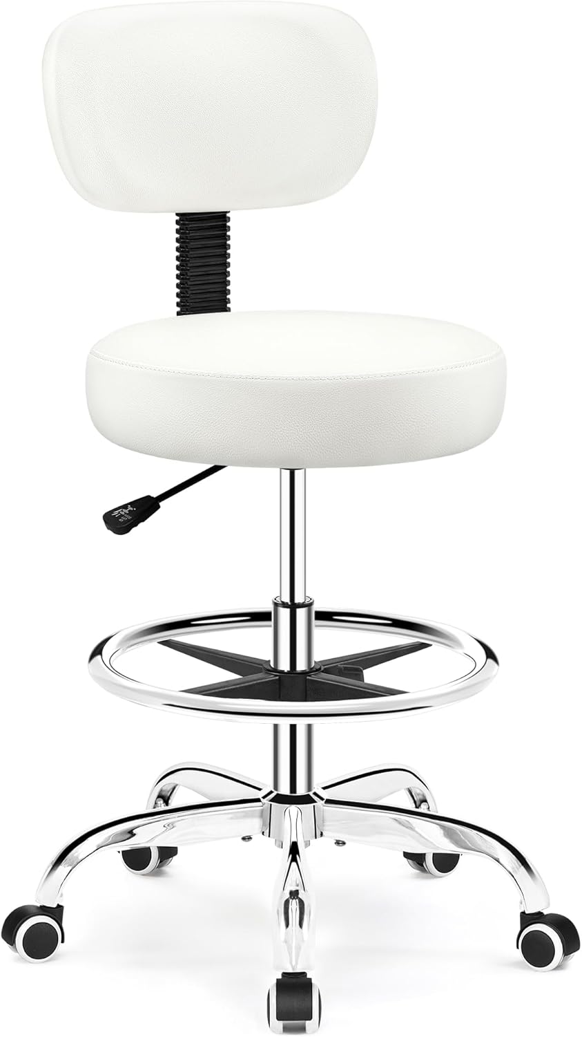 Adjustable Rolling PU Leather Drafting Office Stool