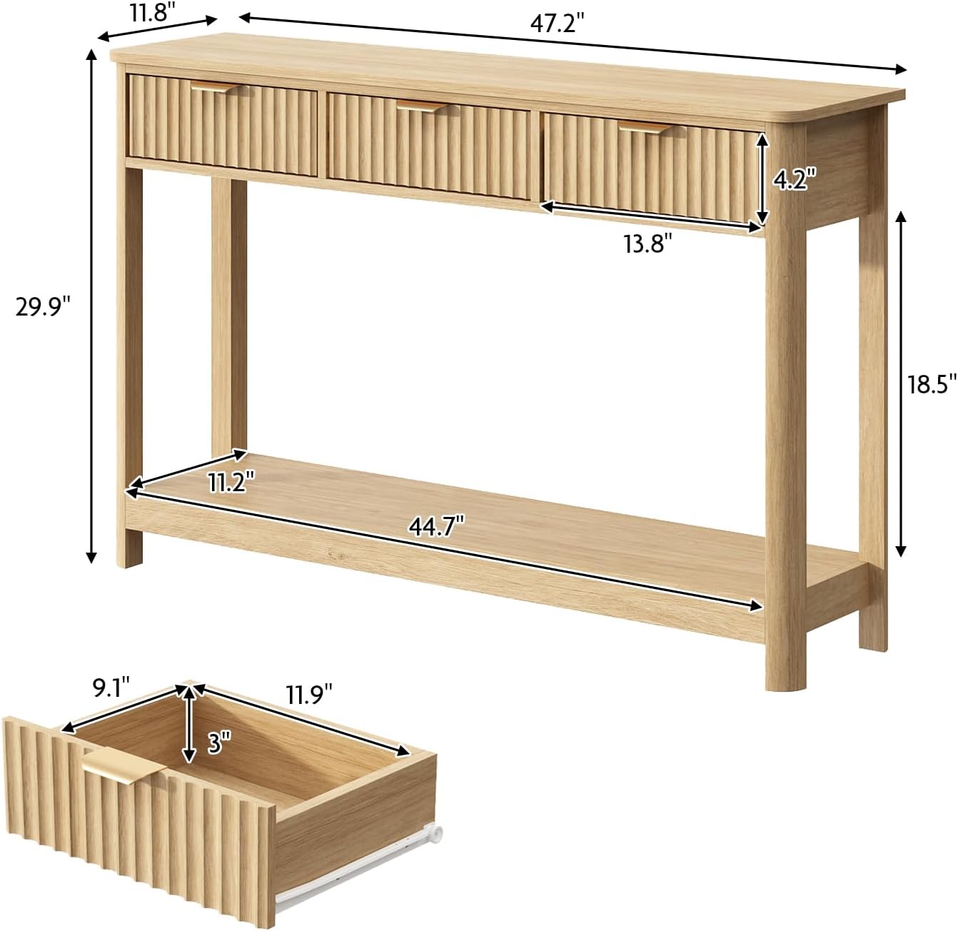 Boho Fluted Wooden Drawer Console Entryway Table