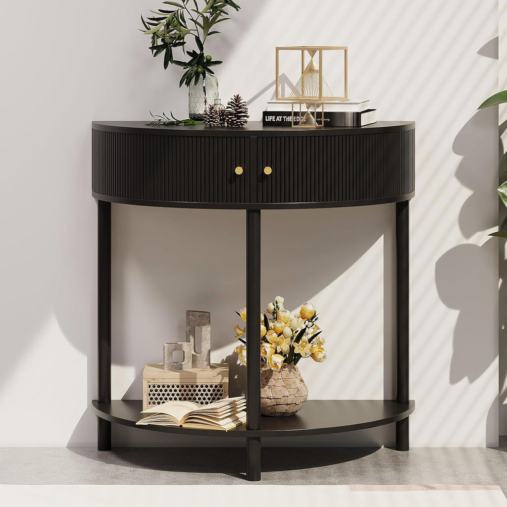 Fluted Half Moon Console Table