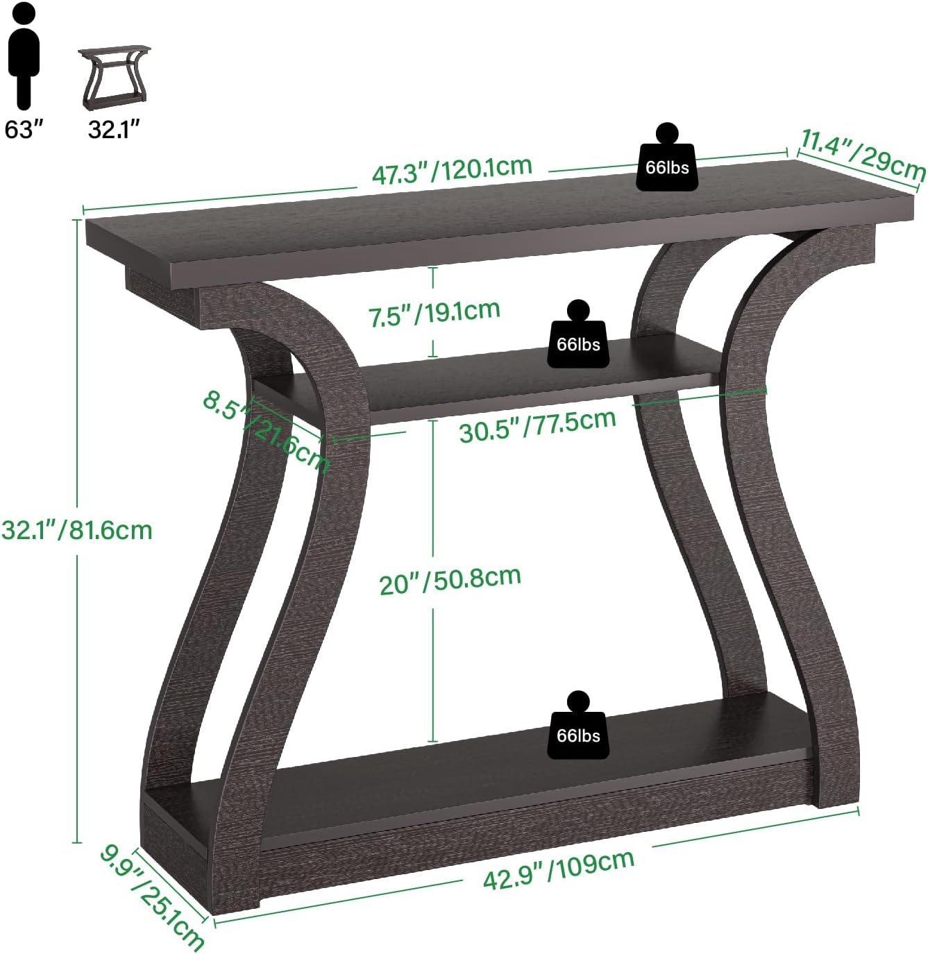 Farmhouse Rustic Wooden Tiered Console Table