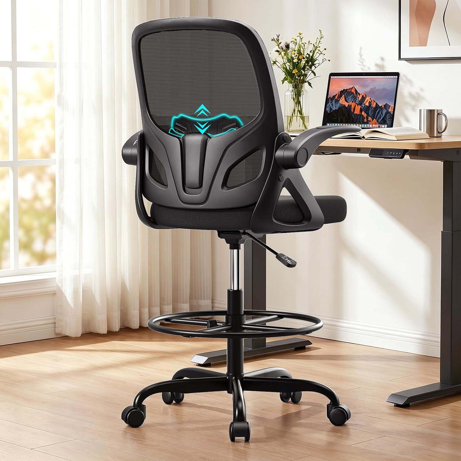 Mesh Ergonomic Drafting Chair Flip-up Armrests