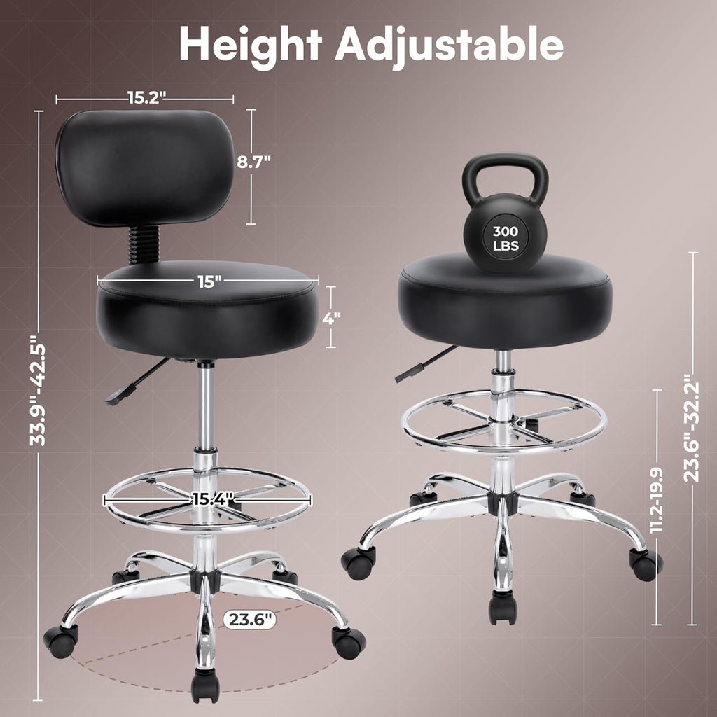 Adjustable Rolling Backrest Drafting Office Stool