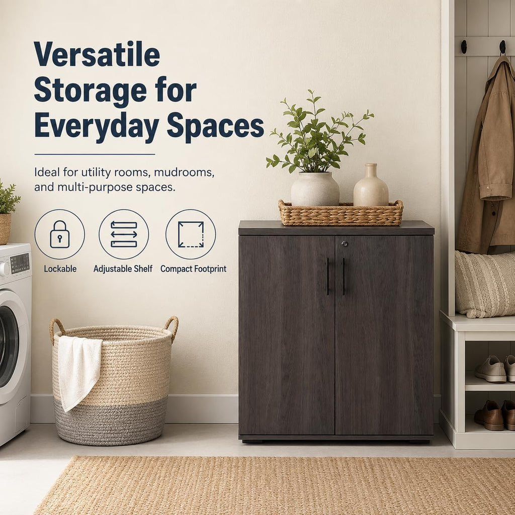 Lockable Two-Door Wooden Office Storage Cabinet