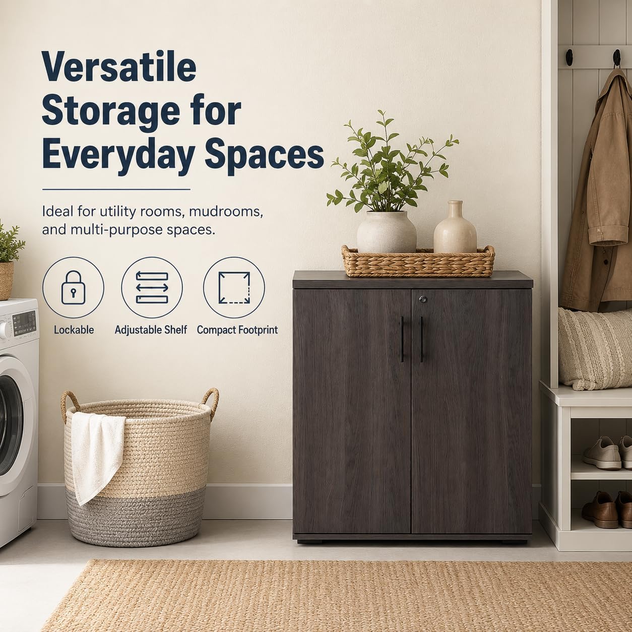 Lockable Two-Door Wooden Office Storage Cabinet
