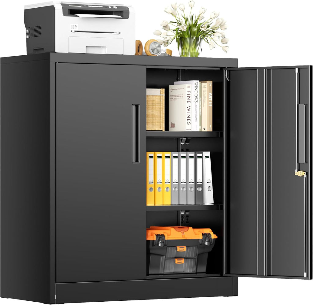 Lockable Two-Door Steel Storage Cabinet Shelves