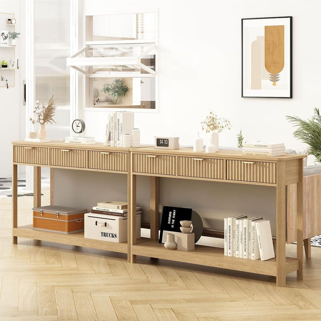 Boho Fluted Wooden Drawer Console Entryway Table