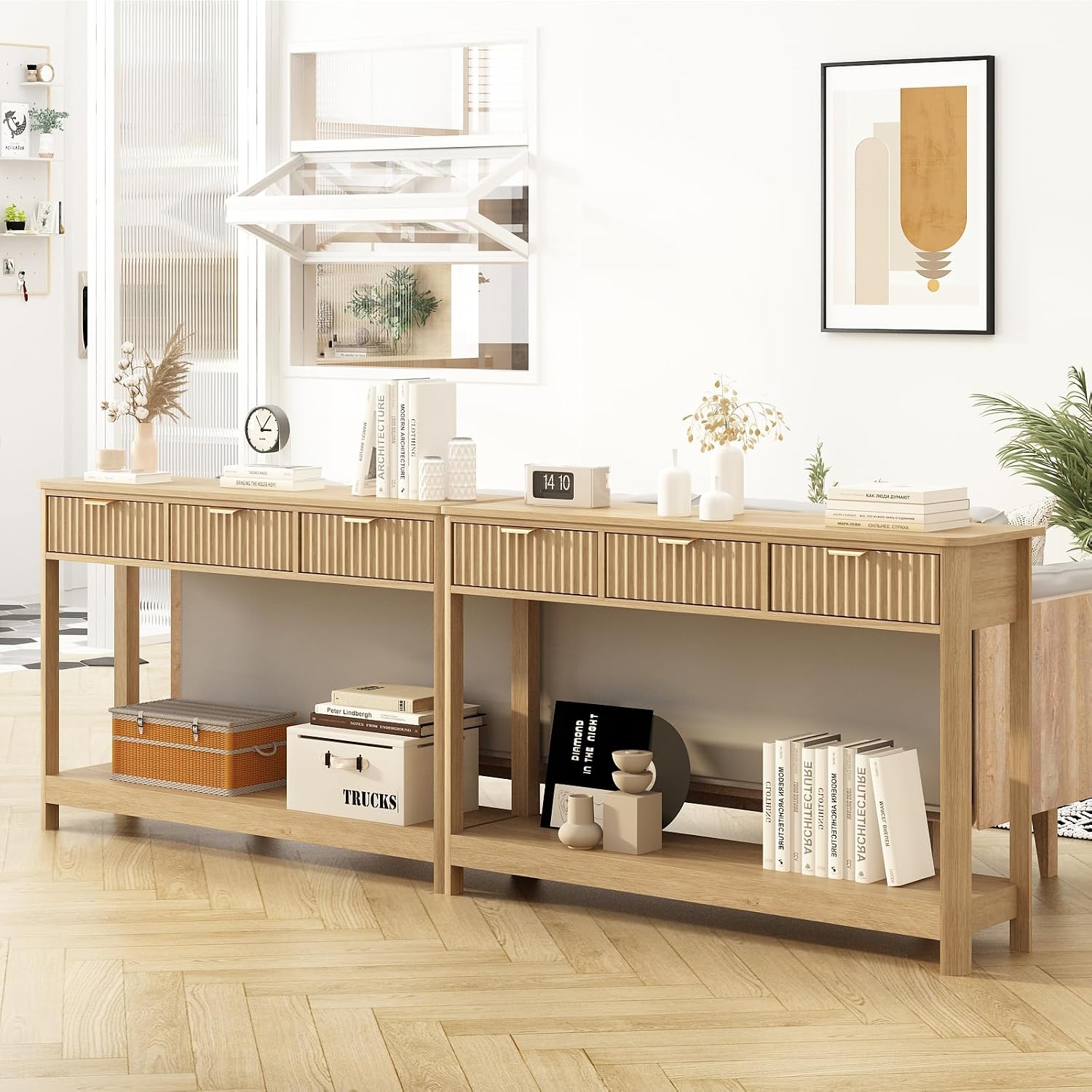 Boho Fluted Wooden Drawer Console Entryway Table