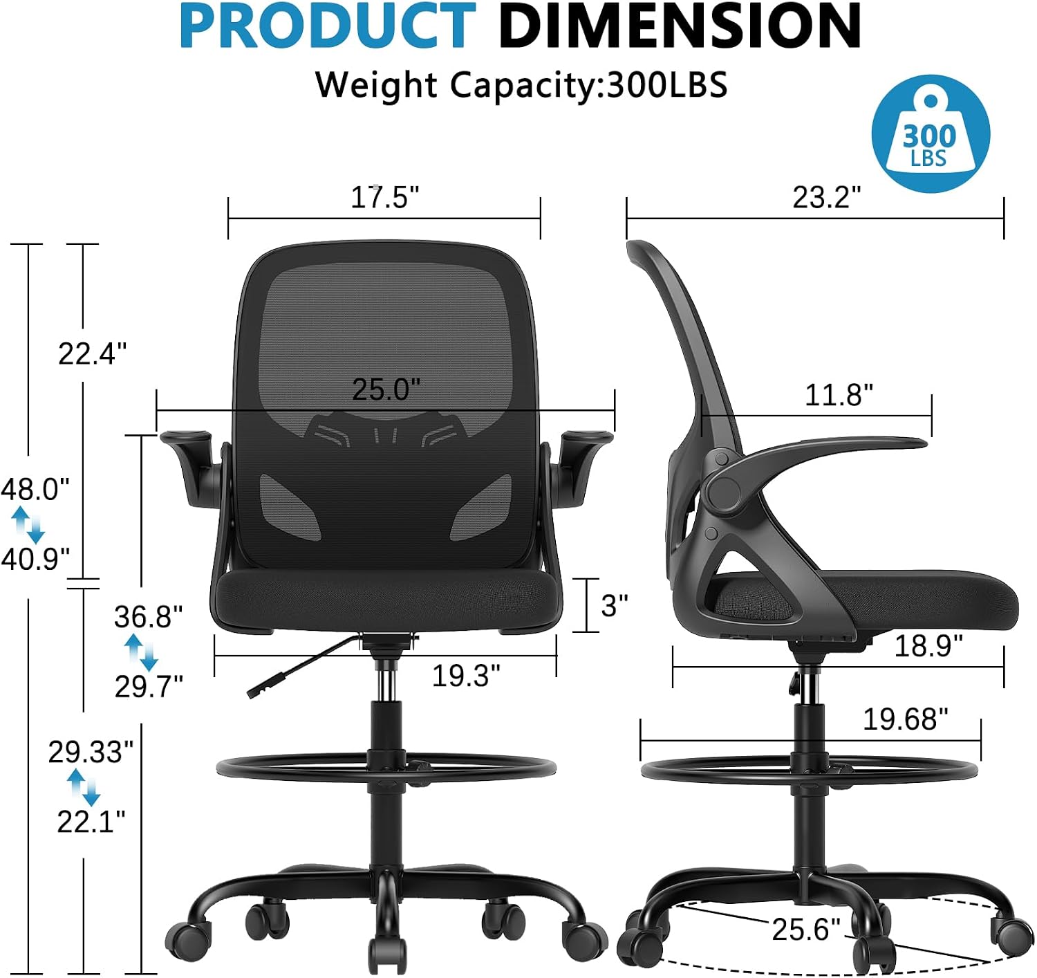 Mesh Ergonomic Drafting Chair Flip-up Armrests
