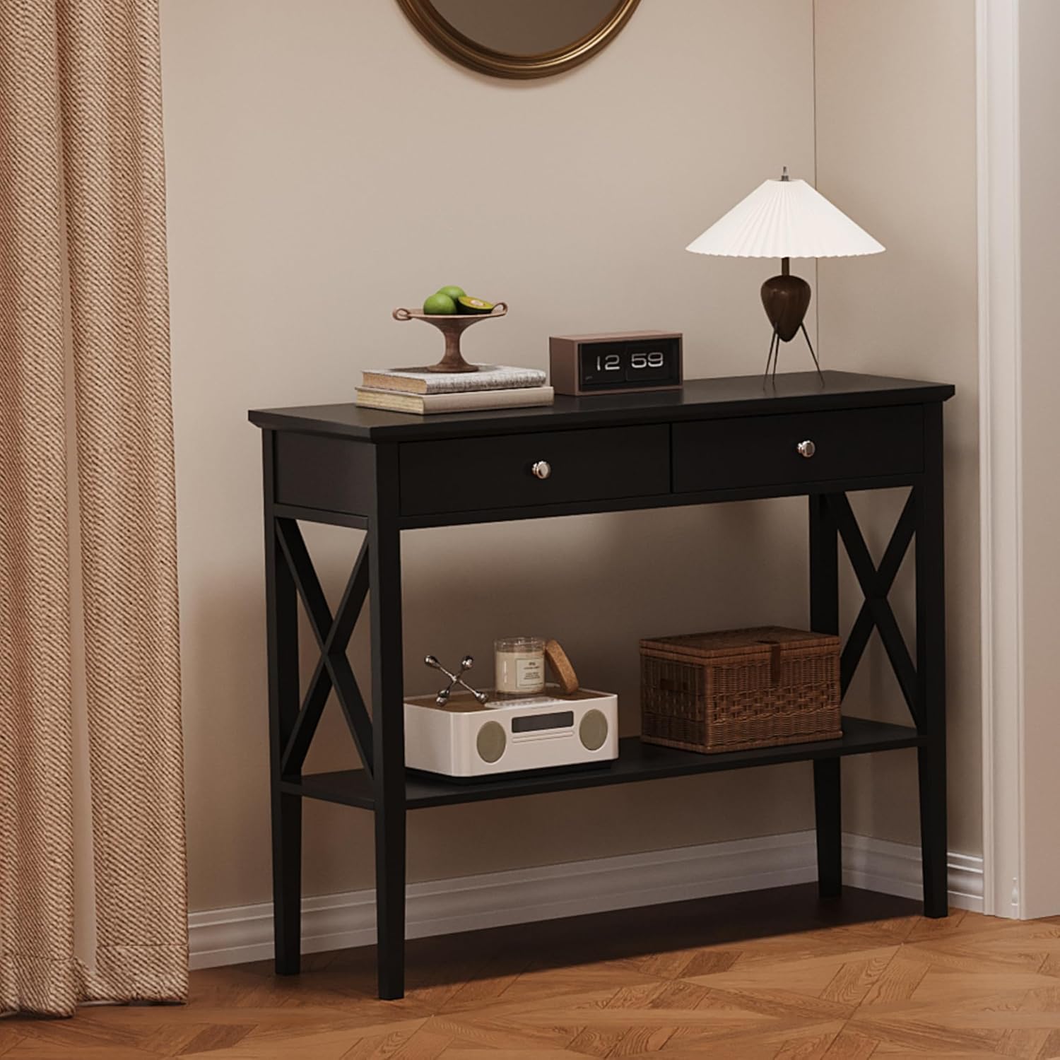 Wood Drawer Storage Narrow Console Sofa Table