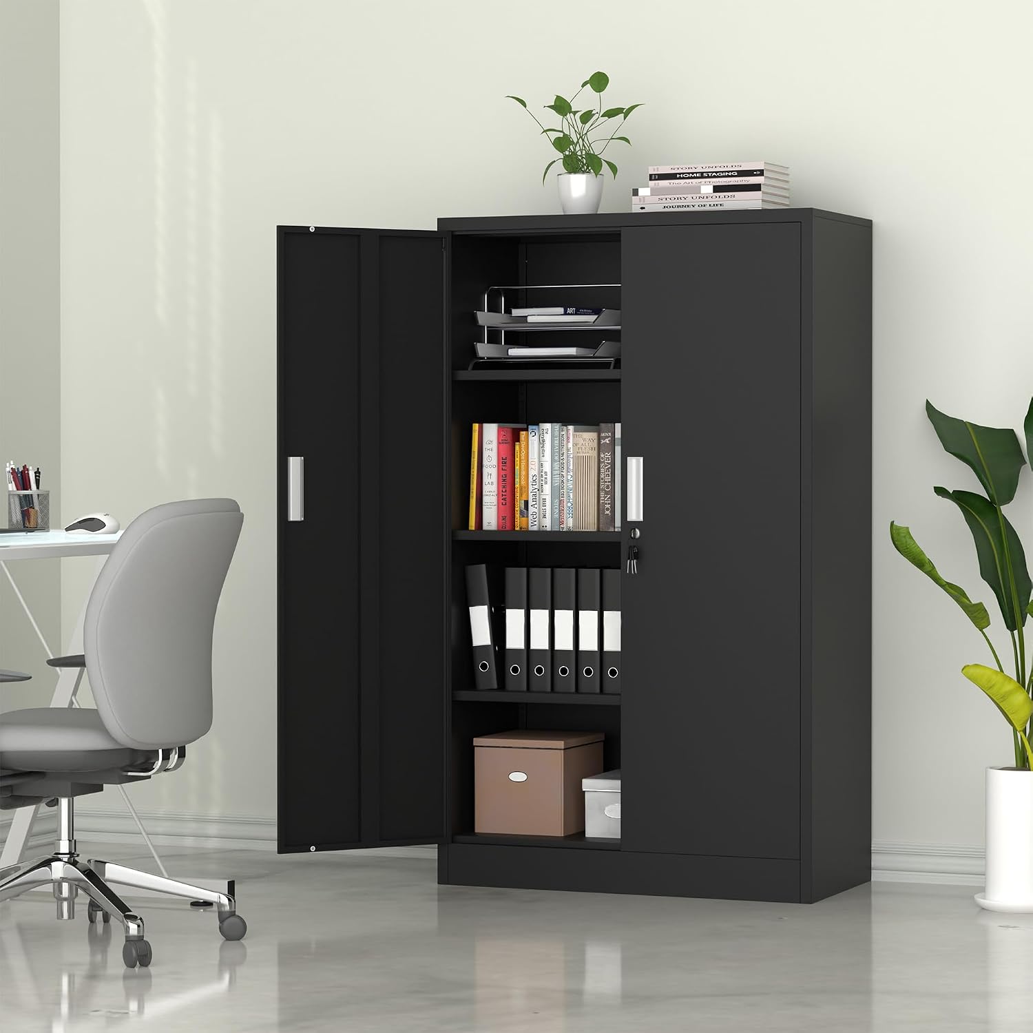Lockable Metal Storage Cabinet Adjustable Shelves