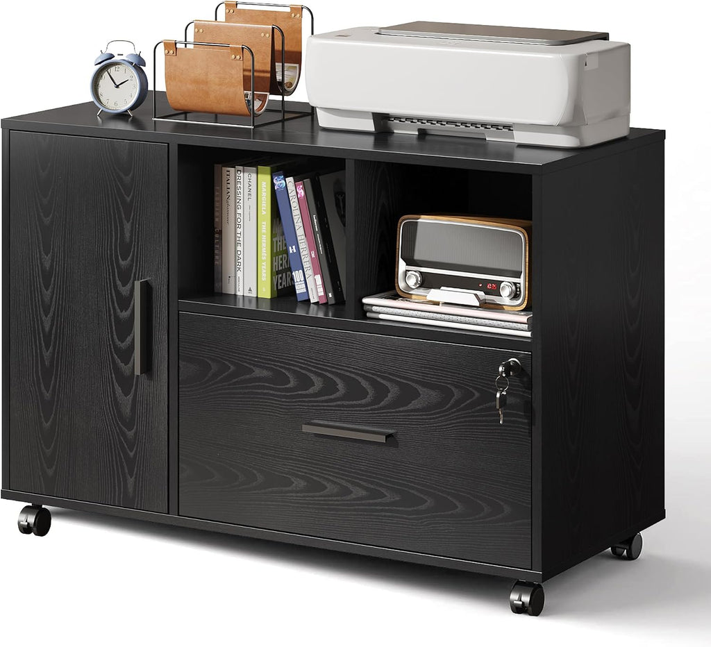 Wheeled Lockable Wooden Office File Cabinet