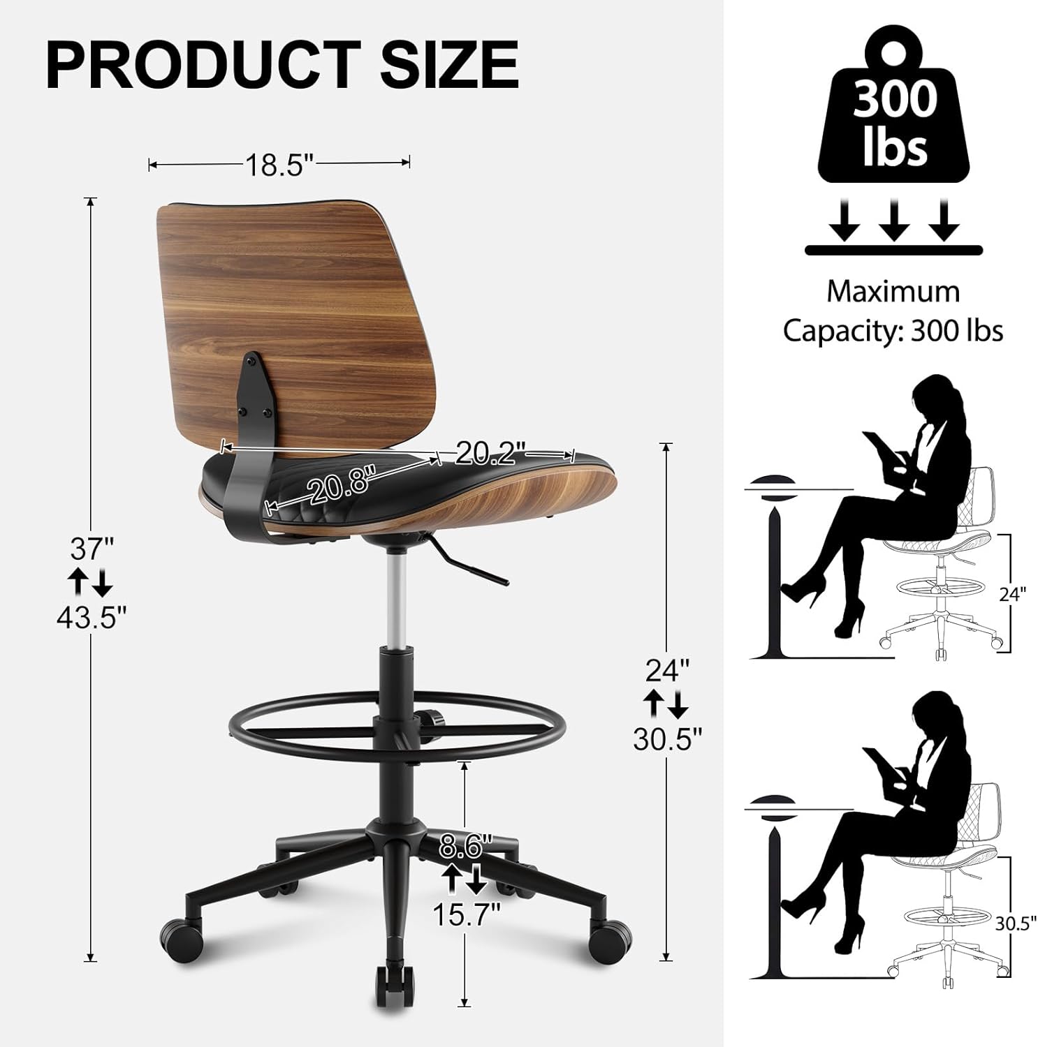 Modern Ergonomic Rolling Drafting Office Stool