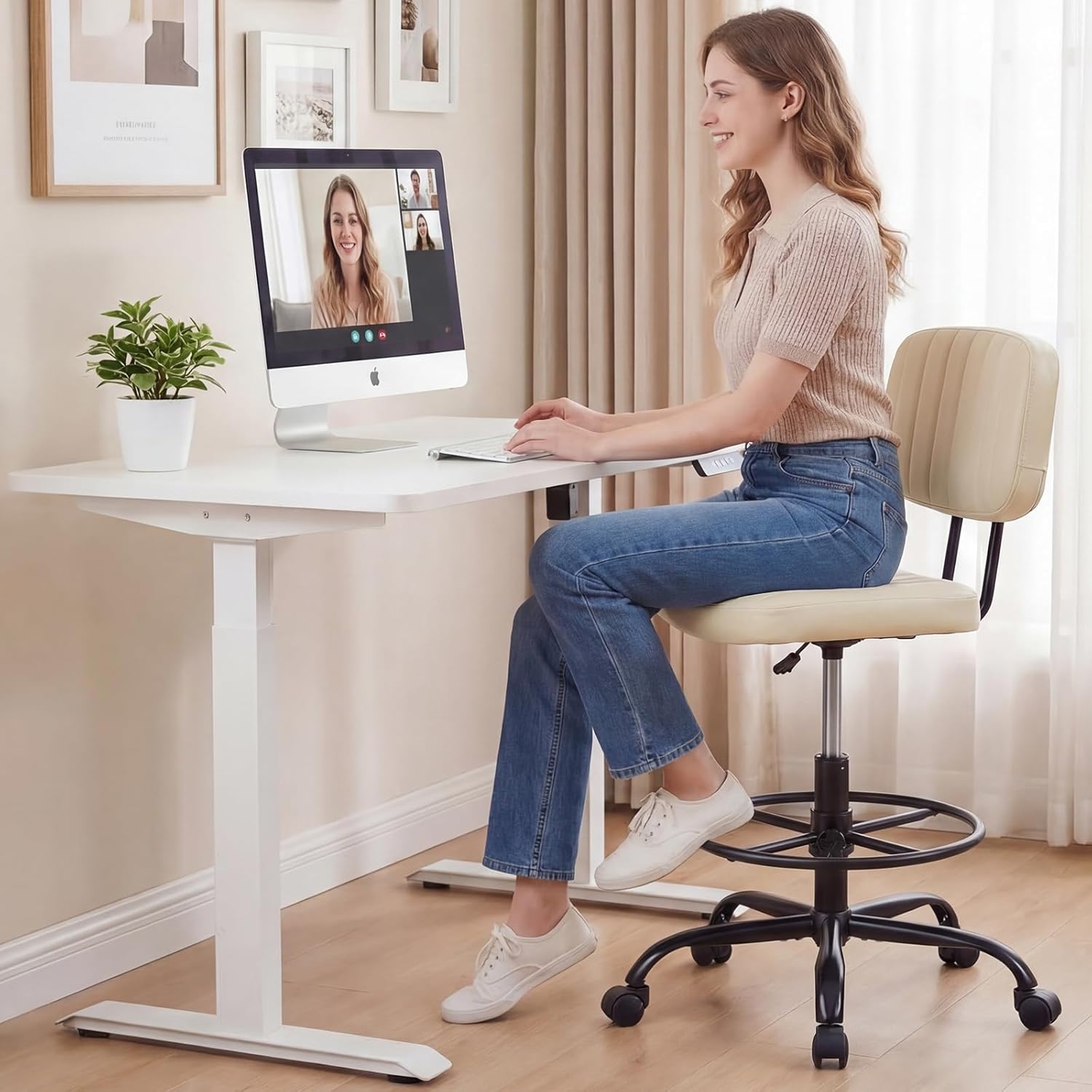 Armless Ergonomic Rolling Drafting Office Stool