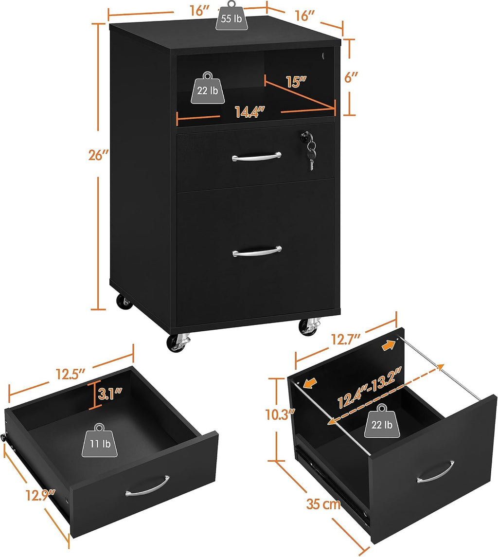 Wheeled Lockable 2-Drawer Under Desk Cabinet