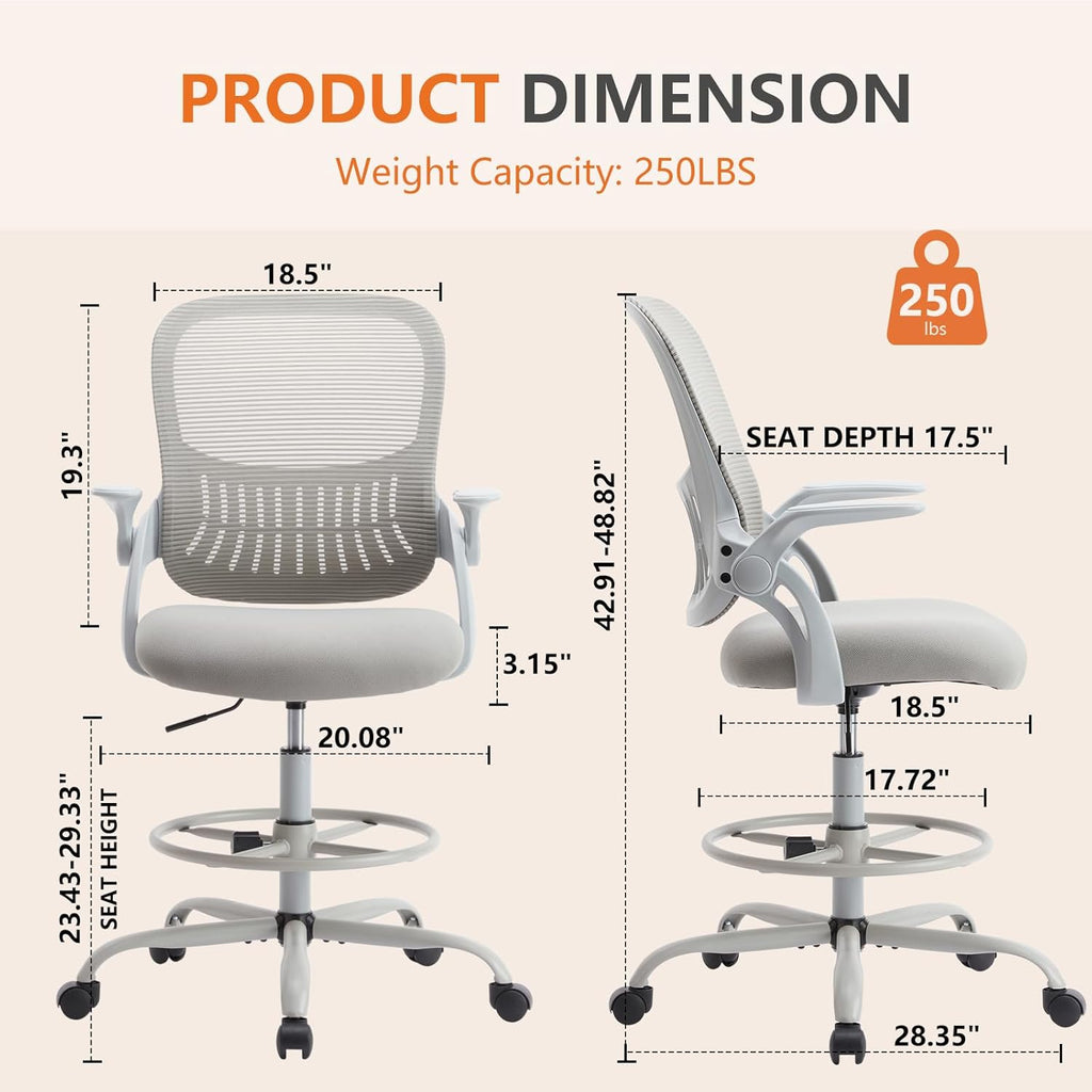 Ergonomic Rolling Tall Drafting Office Stool