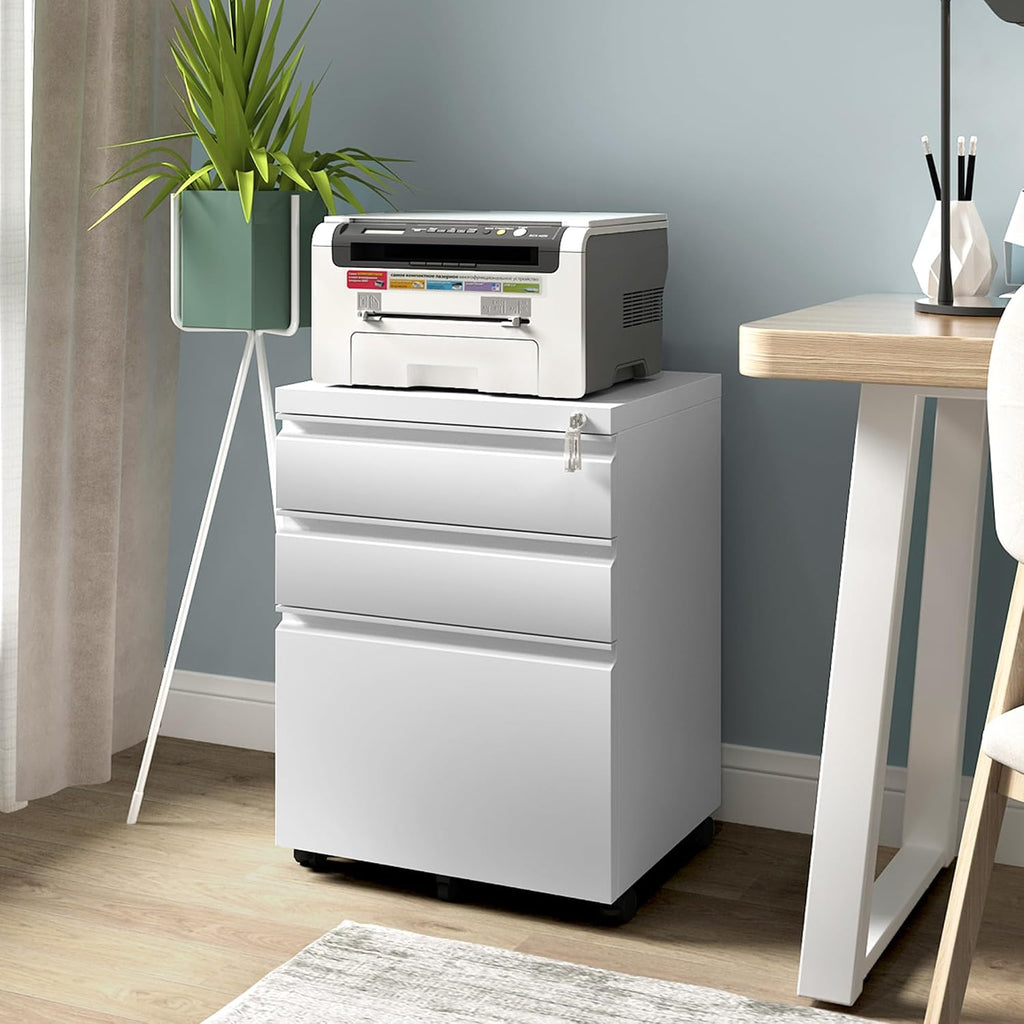 Wheeled Lockable 3-Drawer Mobile File Cabinet
