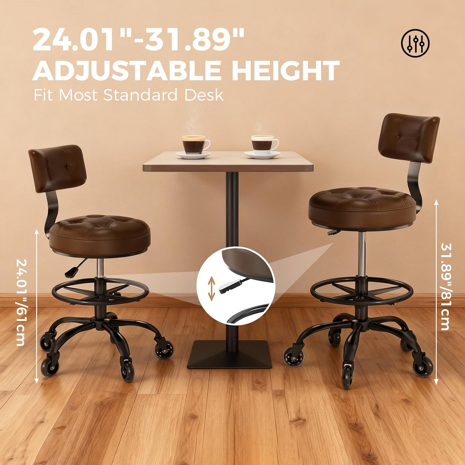 Adjustable Rolling Heavy Duty Drafting Office Stool