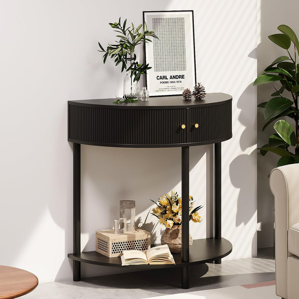Fluted Half Moon Console Table