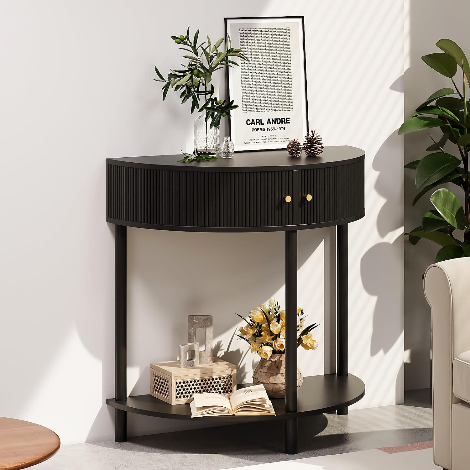 Fluted Half Moon Console Table