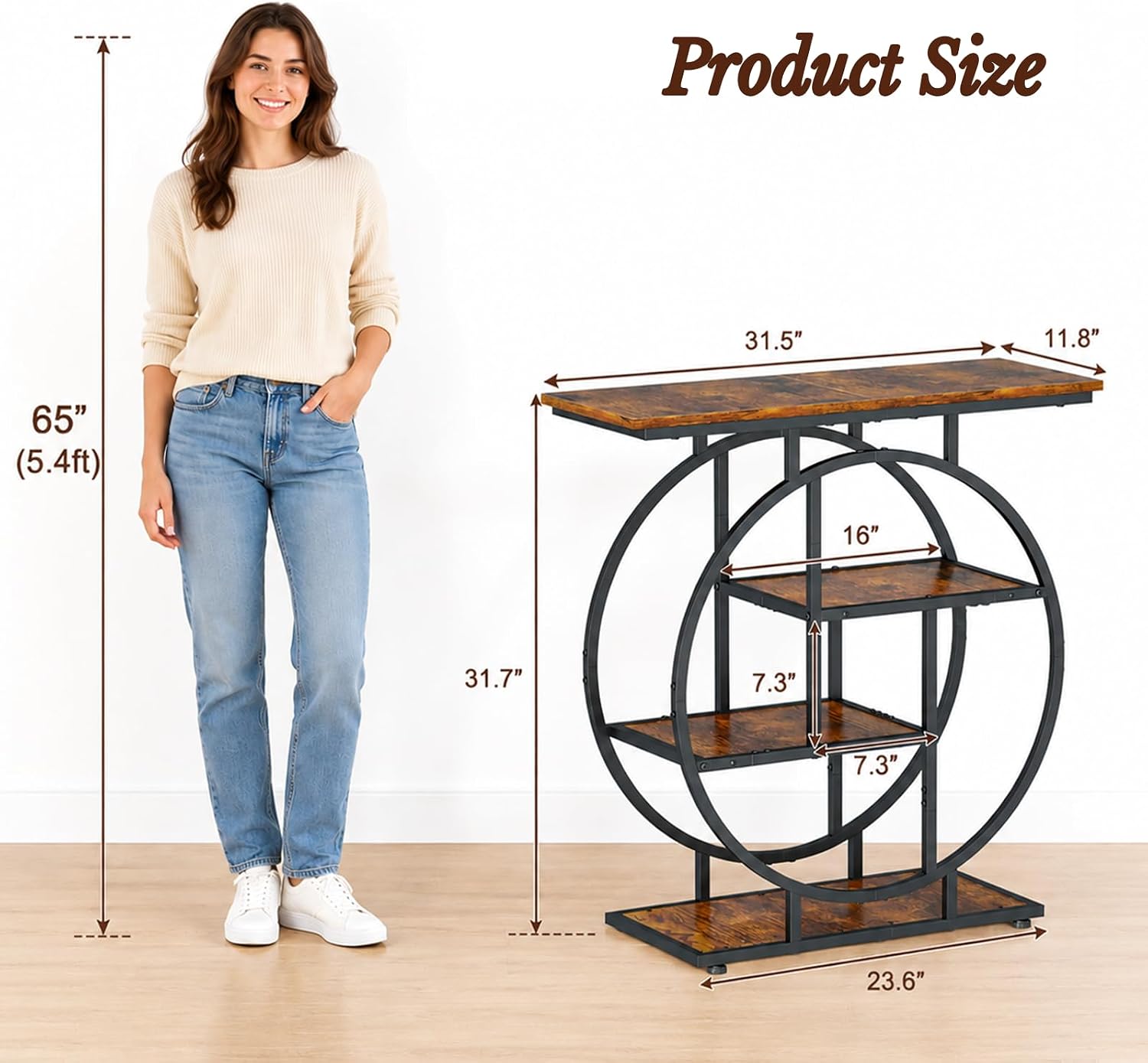 Rustic Cottage Wooden Metal Frame Console Table