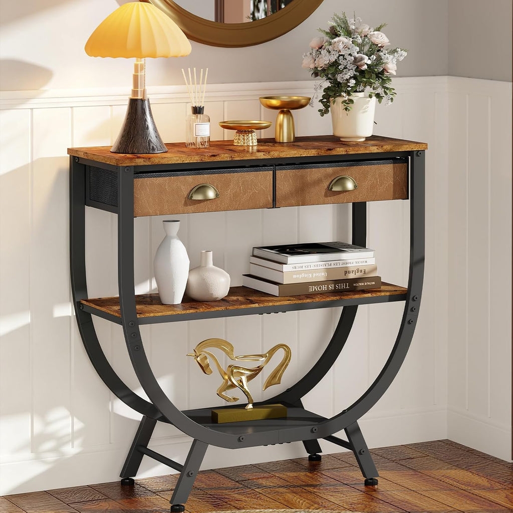 Industrial Tiered Drawer Console Entryway Sofa Table