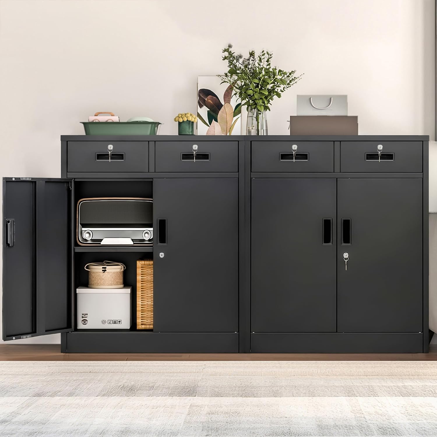 Lockable Metal Cabinet Drawers Adjustable Shelf