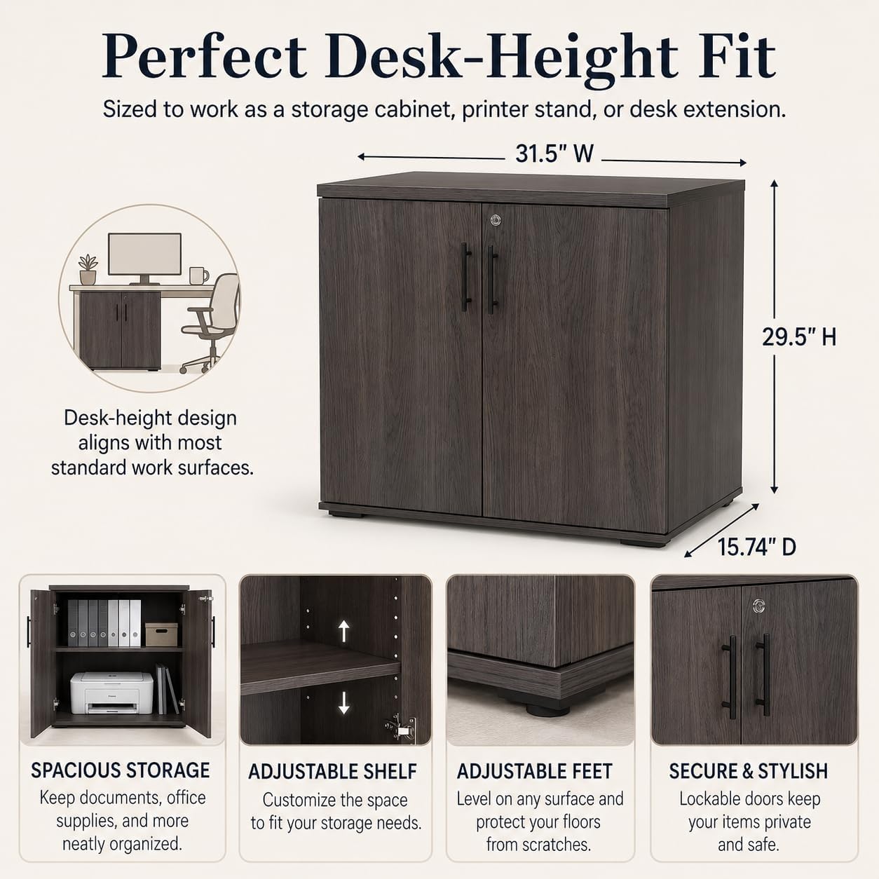 Lockable Two-Door Wooden Office Storage Cabinet