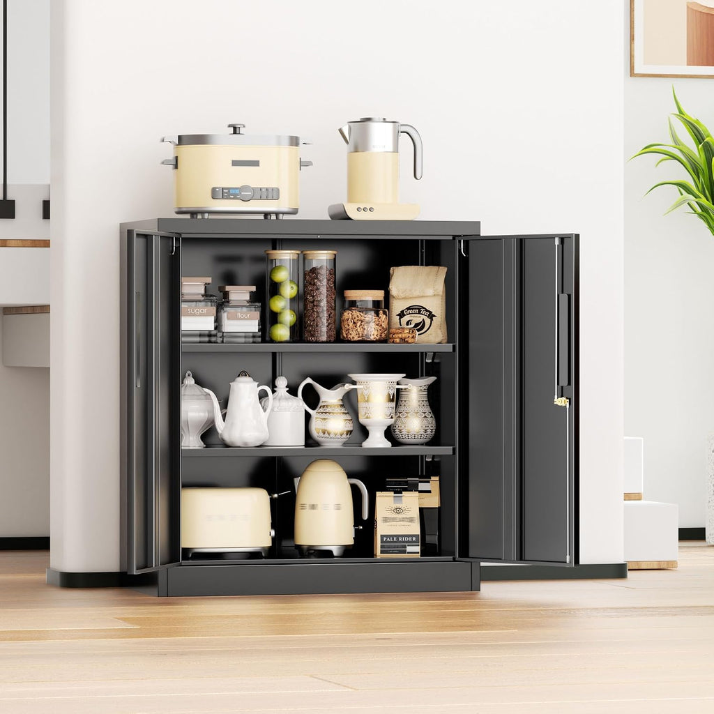 Lockable Two-Door Steel Storage Cabinet Shelves
