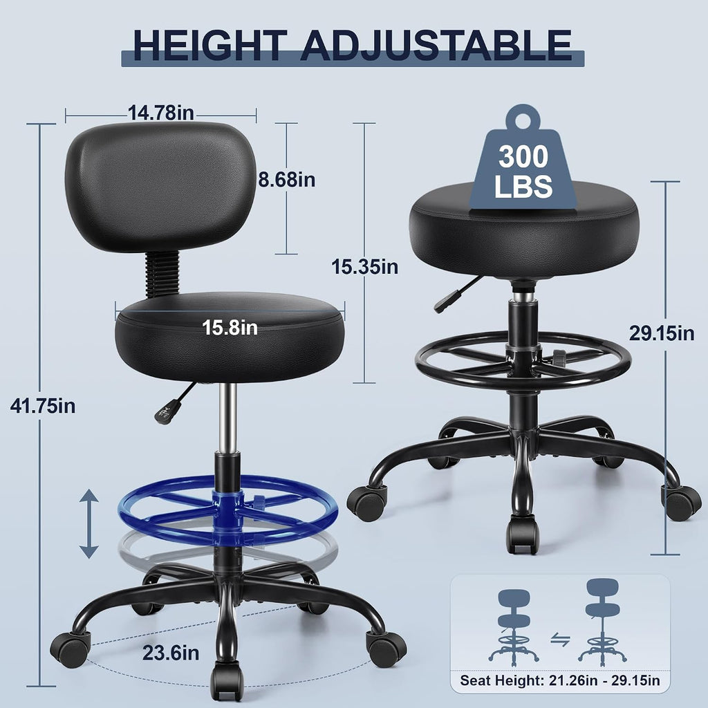Adjustable PU Leather Rolling Drafting Office Stool