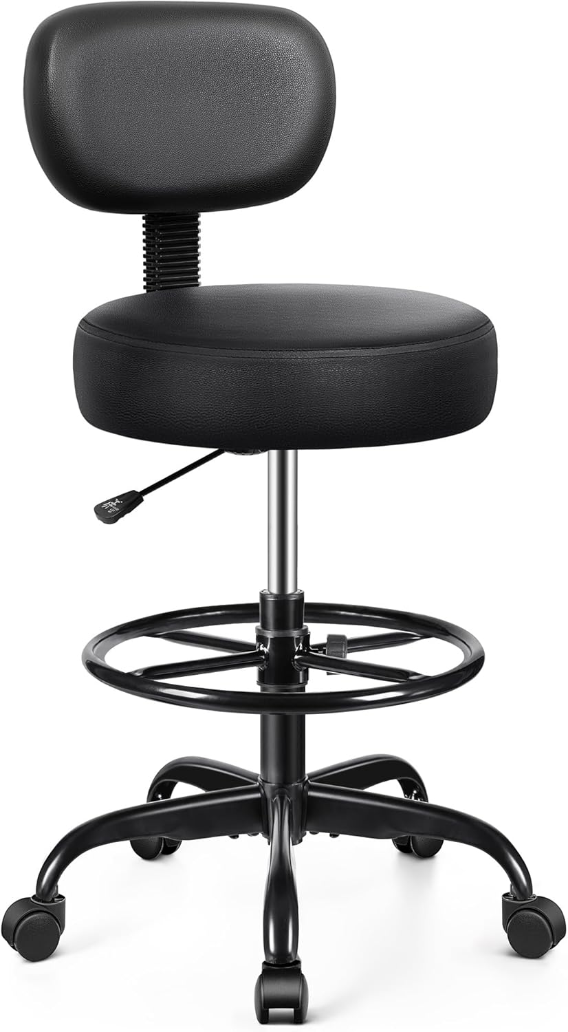 Adjustable PU Leather Rolling Drafting Office Stool