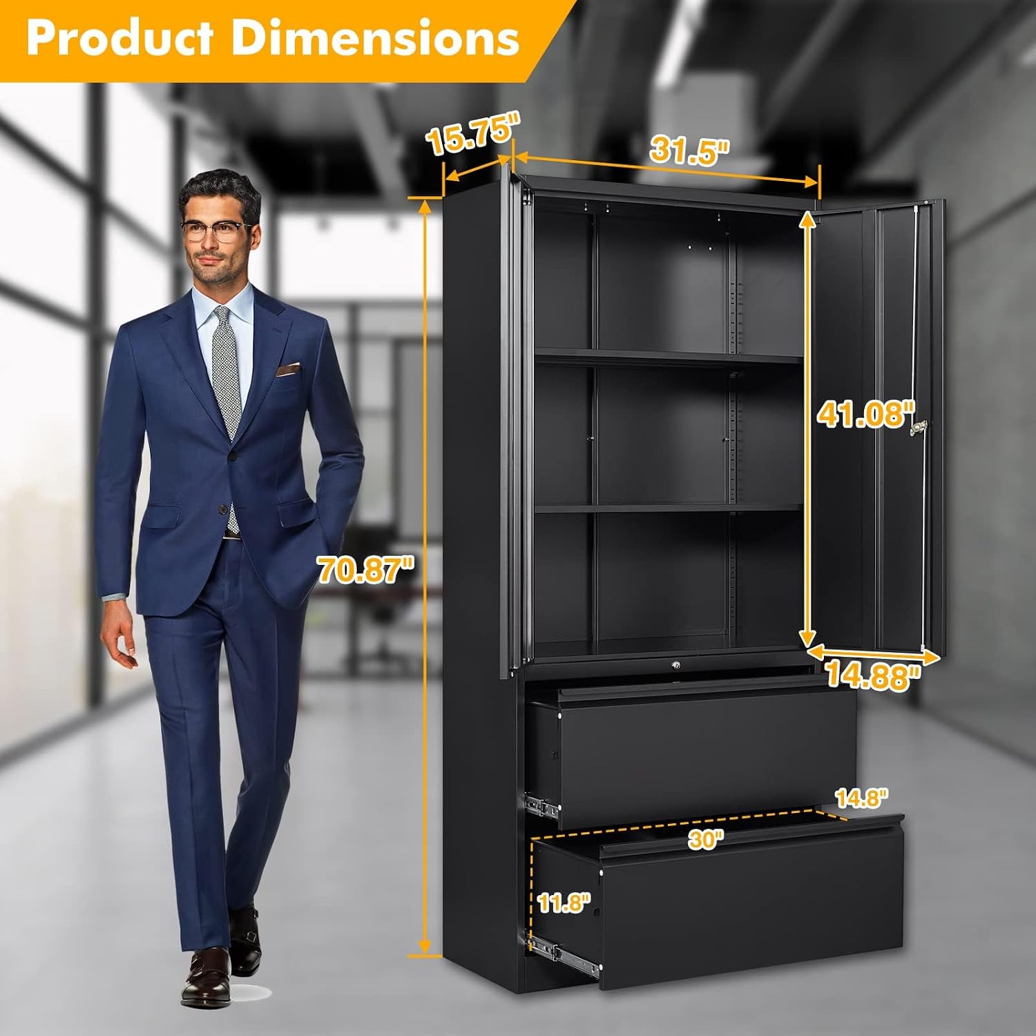 Lockable 2-Drawer Metal Lateral File Cabinet