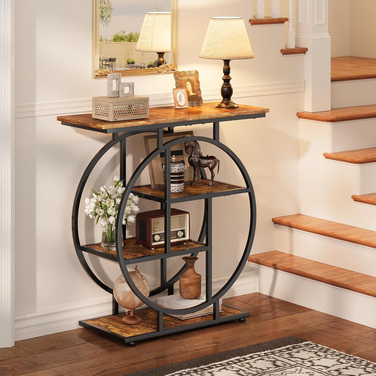 Rustic Cottage Wooden Metal Frame Console Table