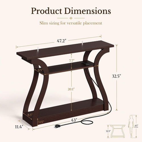 3-Tier Curved Frame Wooden Narrow Console Table