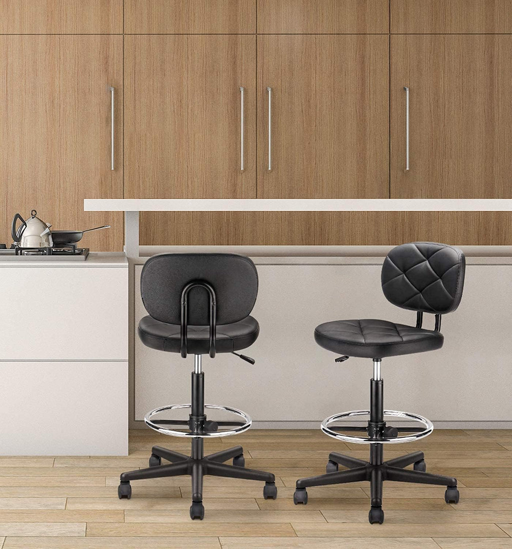 PU Leather Low Back Rolling Drafting Stool 2 Pack