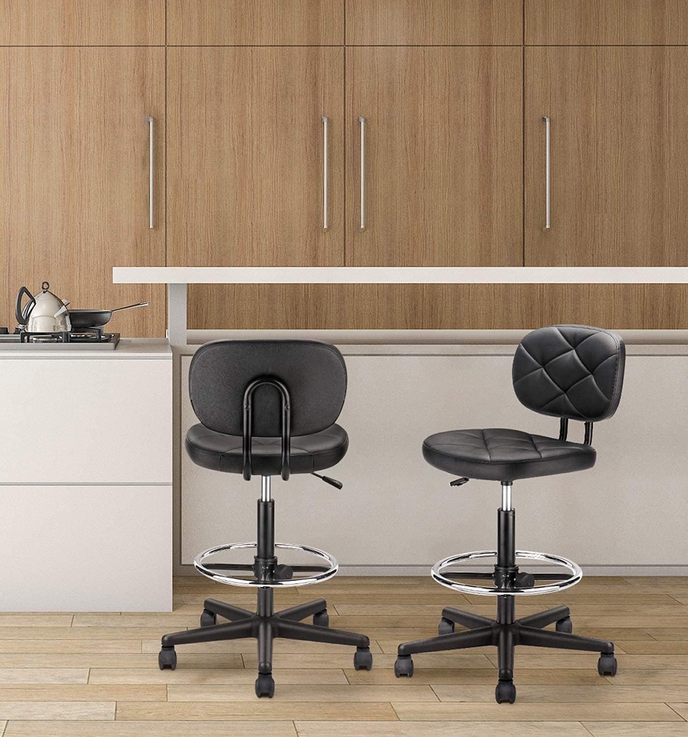 PU Leather Low Back Rolling Drafting Stool 2 Pack