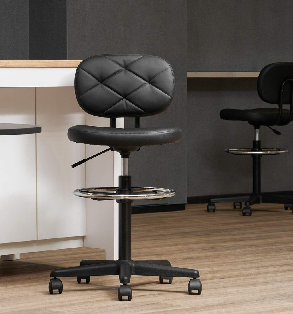 PU Leather Low Back Rolling Drafting Stool 2 Pack