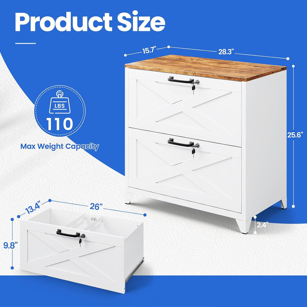 Lockable 2-Drawer Metal Lateral File Cabinet