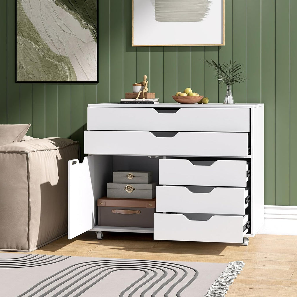 Wheeled Lockable 5-Drawer Wooden File Cabinet
