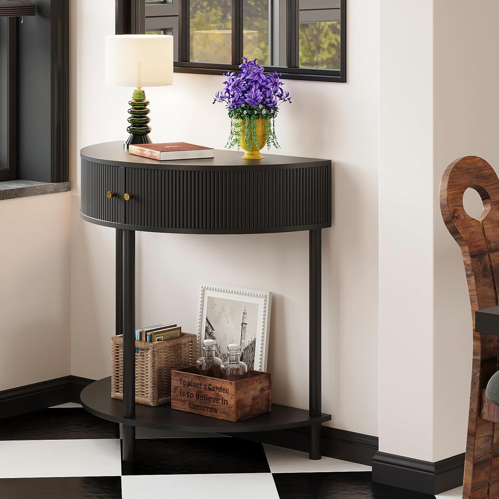 Fluted Half Moon Console Table